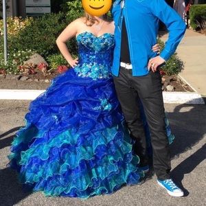 Peacock inspird sparkle ballgown quinceañera dress